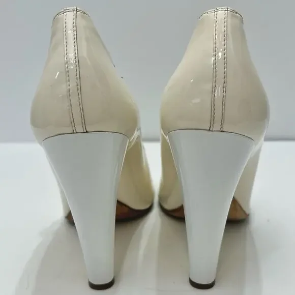 Chanel Buckle Mary Jane Wedge Pumps White Patent Leather Pumps | 39/US 8-8.5 - Picture 9 of 13